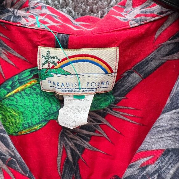 Paradise Found Vintage Magnum Hawaiian Parrot Palm Short Sleeve Aloha Red 3XL - Picture 12 of 13